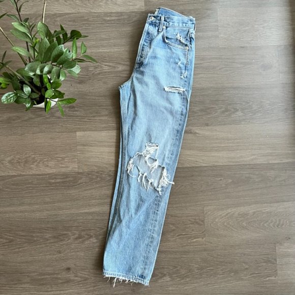 Agolde Light Blue Distressed Straight Leg Jeans - Picture 13 of 14
